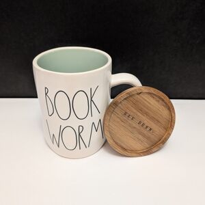 Rae Dunn Book Worm Mug with Wooden Lid